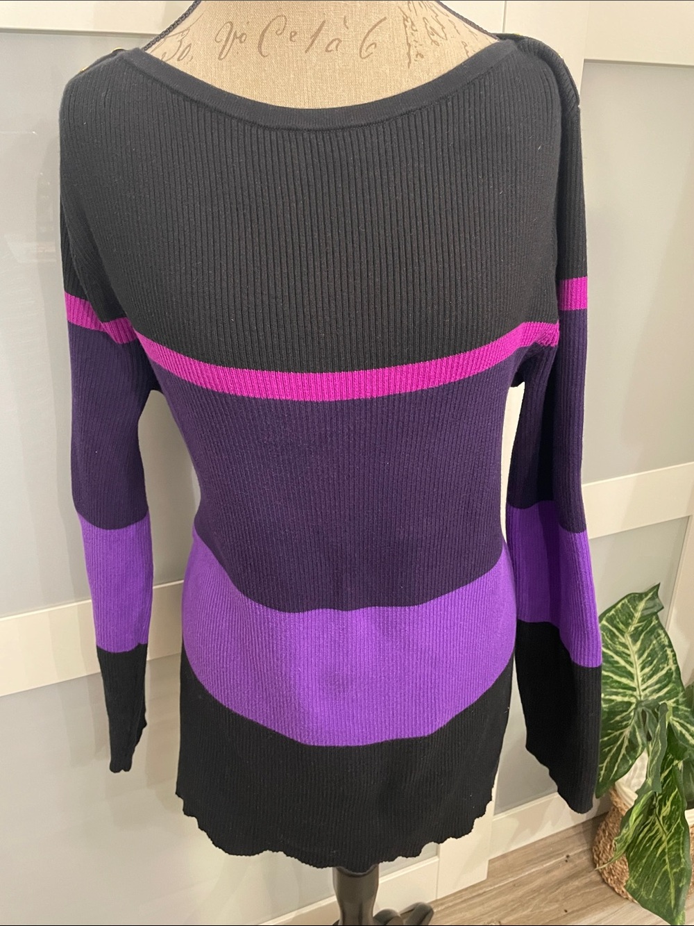 Lauren Ralph Lauren Black Sweater with Purple Stripe Accents